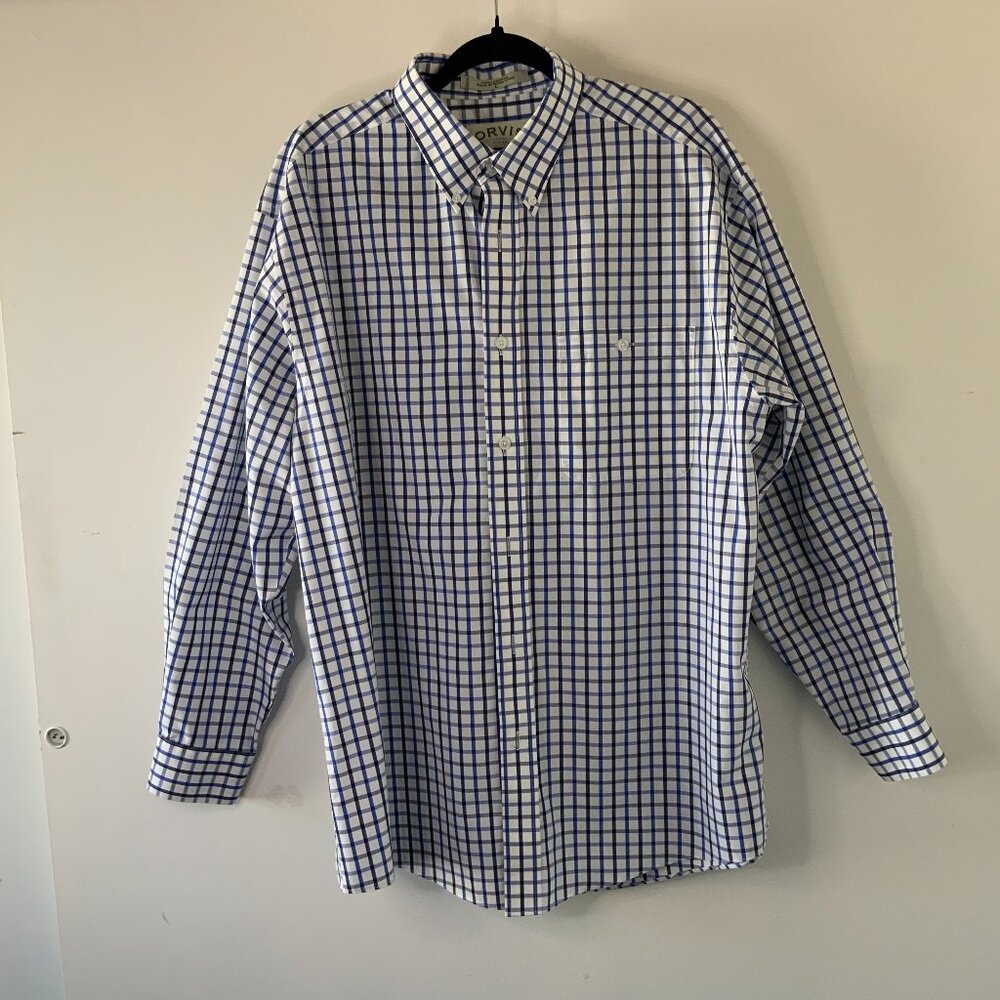 Orvis, Sz L, men shirt, white/blue/black